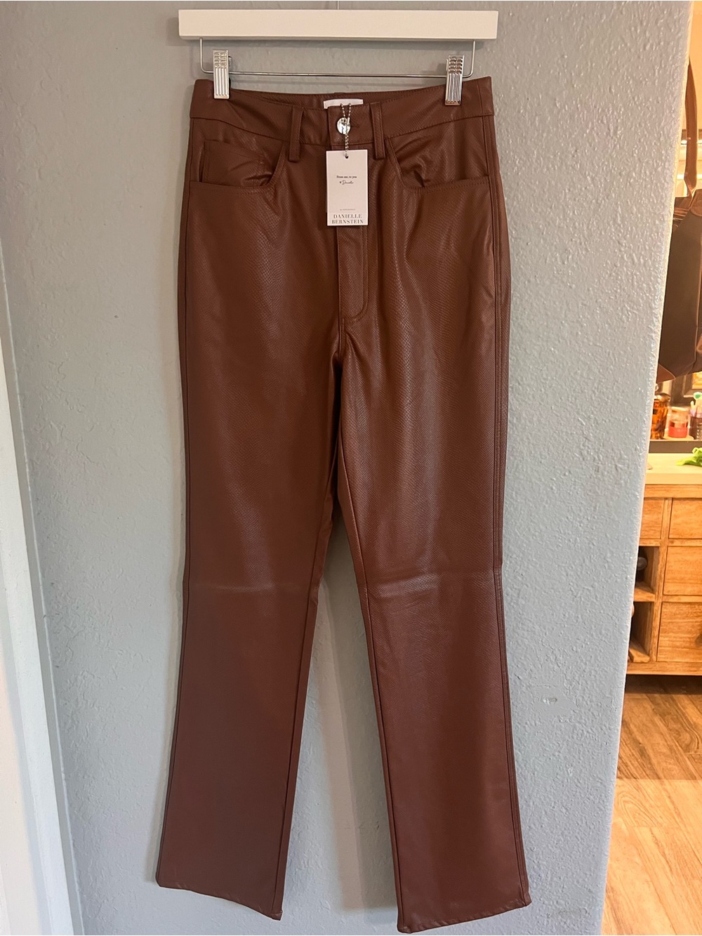 DANIELLE BERNSTEIN Brown Faux Leather Straight-Leg Jeans - Picture 4 of 9